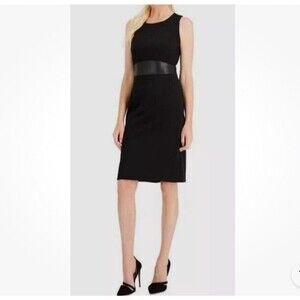 NWT Kasper Women's Black Sleeveless Faux Trim KneeLength Sheath Dress Size 10P